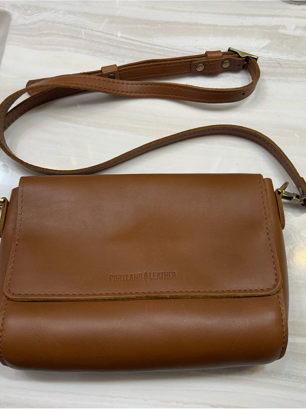 Portland Leather Tan Crossbody with Flap Closure